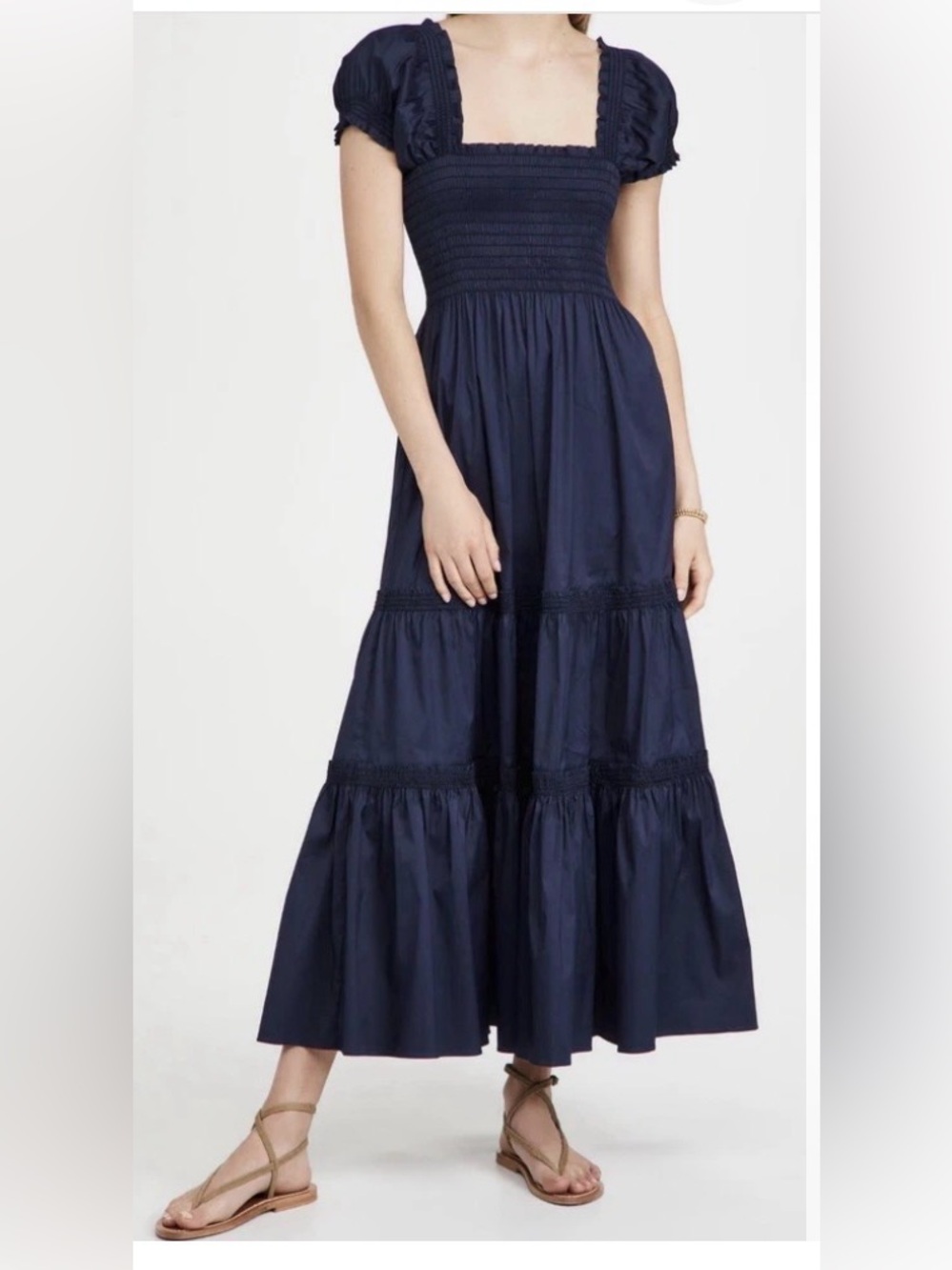 Tory Burch Navy Smocked Maxi Dress